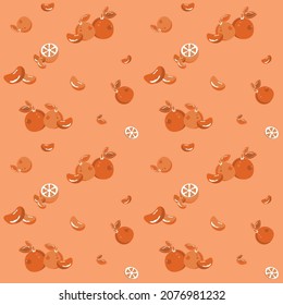 Orange vector background. Vector image of a tangerine and orange. Winter pattern with citrus.