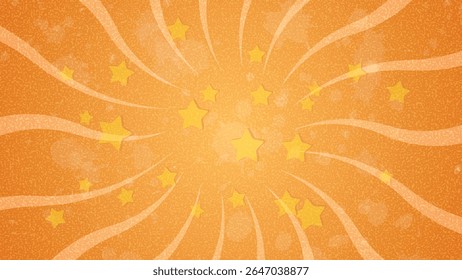 Orange Vector Background with Swirling Lines. Stars and Textured Surface Design Element