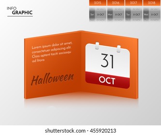Orange vector banner for you own artwork. Infographic book with halloween design.