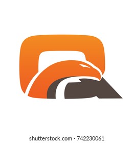 Orange Vector Bold Eagle Initial  Q Logo