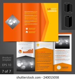 Orange vector brochure template design with red arrow