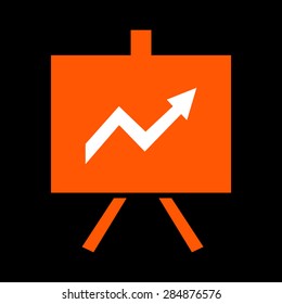 Orange Vector Business Growing Chart Presentation Icon on a black background