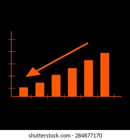 Orange Vector Business Growing Chart Presentation Icon with shadow on a black background