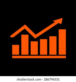 Orange Vector Business Growing Chart Presentation Icon on a black background