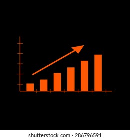 Orange Vector Business Growing Chart Presentation Icon on a black background