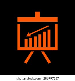 Orange Vector Business Growing Chart Presentation Icon on a black background