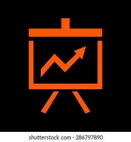 Orange Vector Business Growing Chart Presentation Icon on a black background