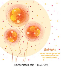 Tarjeta vectorial naranja con flores; por invitación de boda, cumpleaños, etc