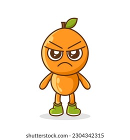 orange vector character expression angry. fruit character vector. orange character illustration, Cute orange character with angry expression vector illustration.