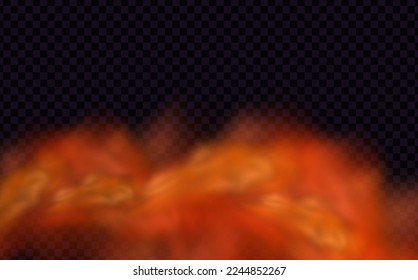 Orange vector cloudiness ,fog or smoke on dark checkered background.Set of cloudy sky or smog over the city.Vector illustration.