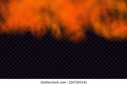 Orange vector cloudiness ,fog or smoke on dark checkered background.Set of Cloudy sky or smog over the city.Vector illustration.