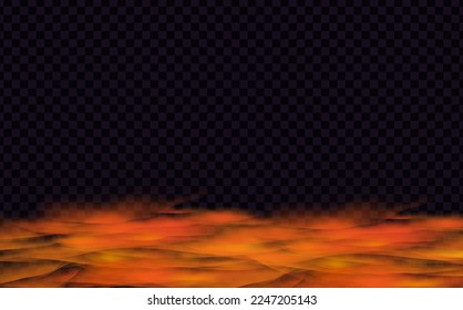 Orangefarbene Vektorwolken, Nebel oder Rauch auf dunklem, karierten Hintergrund.Wolkenkratzer oder Smog über der Stadt.Vektorgrafik.