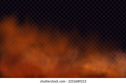Orange vector cloudiness ,fog or smoke on dark checkered background.Set of Cloudy sky or smog over the city.Vector illustration.