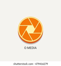 orange vector design can be used as a logo, citrus fruit shaped like camera shutter