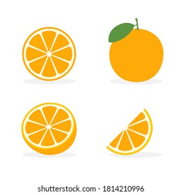 Orange vector flat slice icon. Orange fruit vitamin C segment half illustration, cartoon clementine