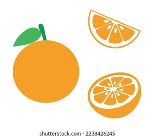 Orange vector flat slice icon. Orange fruit vitamin C segment half illustration, cartoon isolated