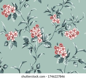 orange vector flowers with green leaves pattern on green background