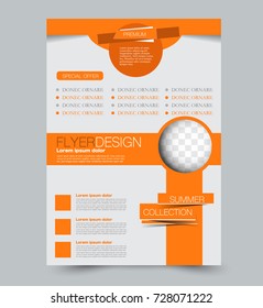 Orange vector flyer, brochure, annual report cover template. Business and education a4 design.