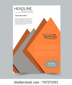 Orange vector flyer template. Abstract brochure design. Annual report cover background. For business, education, advertisement. Editable illustration