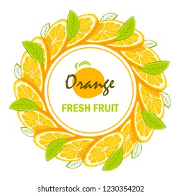 Orange vector frame, vector illustration isolated on white background, line art decorative orange frame for design cosmetic, natural medicine, herbal tea, food menu