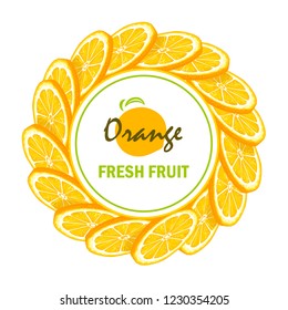 Orange vector frame, vector illustration isolated on white background, line art decorative orange frame for design cosmetic, natural medicine, herbal tea, food menu