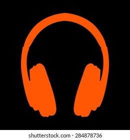 Orange vector headphones icons  on a black background