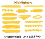 Orange Vector highlighter graphic stylish element. Watercolor hand drawn highlight set. Orange Highlighter collection, brush lines, isolated in white background. Marker orange set.