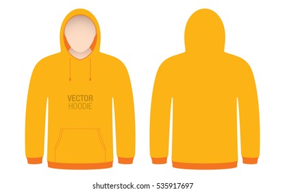 Orange vector hoodie template. Model man dressed in a orange hoodie, isolated on a white background.
