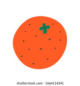 Orange vector icon. Cute doodle illustration isolated on white background. Flat cartoon clip art, sweet juicy tropical fruit