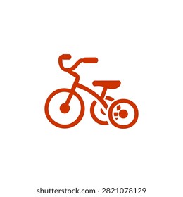 An orange vector icon depicting a children's tricycle with handlebars, a seat, and three wheels, set against a plain white background.