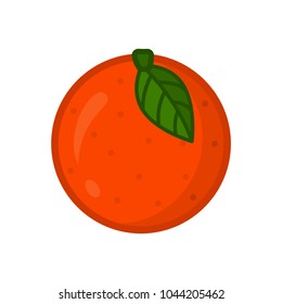 Orange. Vector icon of orange fruit. Citrus with leaves.