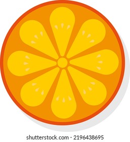 Orange Vector Icon. Half Orange. Citrus And Tropical Fruits. Vitamin C And Healthy Refreshing Foods And Drinks. Inside Of An Orange.