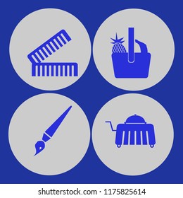 orange vector icons set. with basket pineapple banana, combs, brush and room service in set