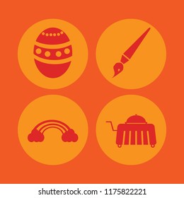 orange vector icons set. with room service, easter egg, brush and rainbow in set