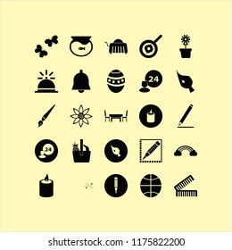 orange vector icons set. with sunflower, aquarium, candle and butterflies in set
