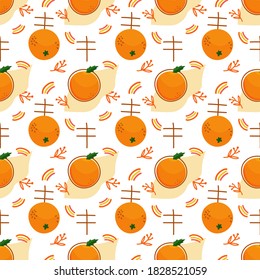 Orange vector illustration with abstract line and floral pattern isolated on white background