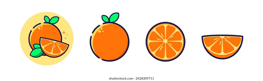 Ilustración de vector naranja, frutas de naranja de estilo de dibujos animados