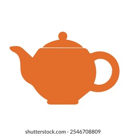 Orange vector illustration of a clay kettle with hot tea or coffee isolated on a white background