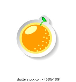 Orange vector illustration isolated on white background. Flat style fruit with shadow. Fresh orange for vitamin juice. Food tag. Dessert label. Round orange symbol, logo or icon. Summer patch