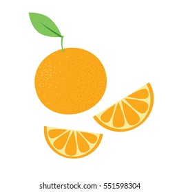 Orange  vector illustration. Slices of orange. Flat design.  Isolated on white background.