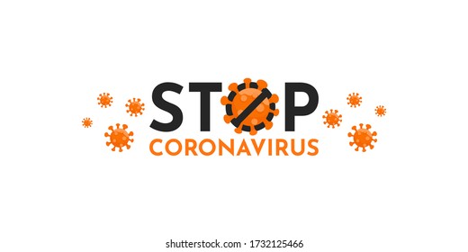 Ilustración vectorial naranja con coronavirus de parada de texto para volante médico, banner del sitio, afiche, camiseta o diseño de cubierta. Covid-19, enfermedad por neumonía respiratoria, atención de la salud y concepto de protección 