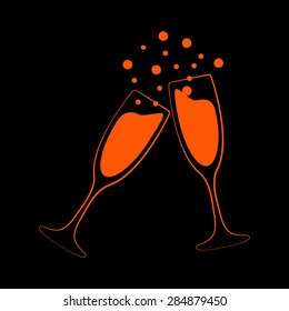 Orange vector illustrations glasses of champagne on a black background