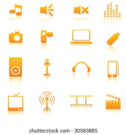 Conjunto de iconos de medios vectoriales de color naranja