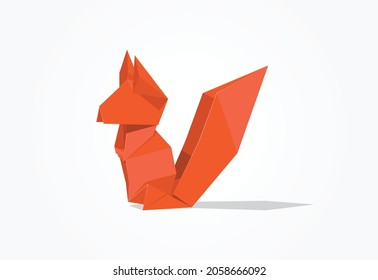 Orange vector origami squirrel illustration isolated on white background. Can be used as an icon or logo symbol