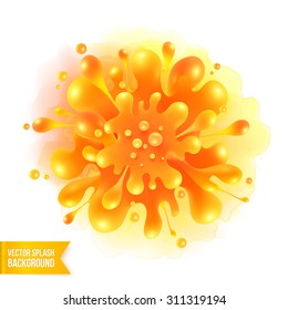 Orange vector paint splash on watercolor background
