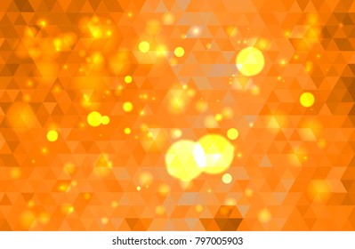 Orange vector polygonal illustration, which consist of triangles. Triangular pattern for your business design. Geometric background with glow and bokeh.