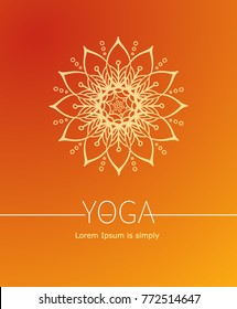 Orange Vector poster or cover for Yoga or Wellness center. Abstract a flower or the sun with rays as a symbol of life and health.