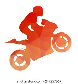 Orange vector racing bike on the rear wheel