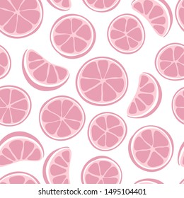 Orange vector seamless pattern. The cytrus background in a limited pink pastel palette is ideal for printing on fabric, wallpaper, wrapping paper, textile.