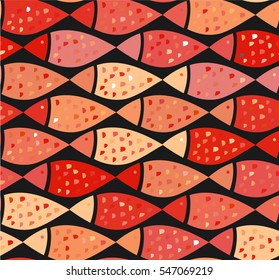 Orange vector seamless pattern with fishes with clipping masks and pattern in swatch menu